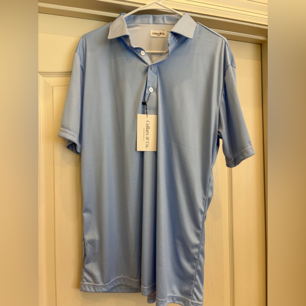 Collars & Co. Semi-Spread Blue Houndstooth Polo
